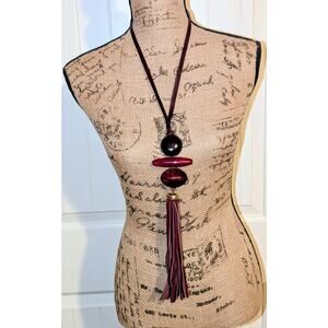 Chico's Chunky Burgundy Lucite Tassel Necklace
